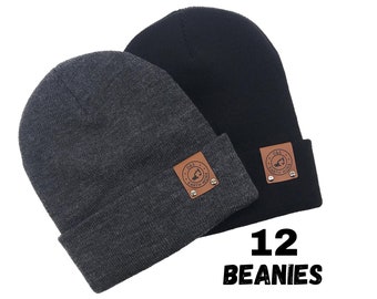 12 Custom Leather Patch Beanies, Richardson Beanie, Logo Beanie,Custom Winter Beanie, Company Logo Hat, Personalized Beanie, Business Swag