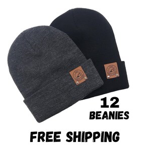 6 Custom Leather Patch Beanies Richardson Beanie Logo Beanie Custom Winter Beanie Company Logo Hat Personalized Beanie Business Swag