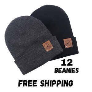 12 Custom Leather Patch Beanies, Richardson Beanie, Logo Beanie,Custom Winter Beanie, Company Logo Hat, Personalized Beanie, Business Swag