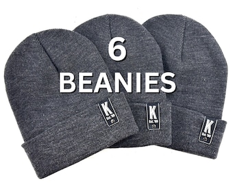6 Custom Leather Patch Beanies, Richardson Beanie, Custom Knit Cap, Business Winter Beanie, Company Logo Hat, Personalized Beanie, Skullcap