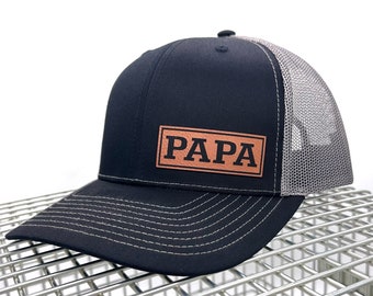 Leather Patch PAPA Hat, Father's Day gift, Christmas, Grandparent's Day, Trucker Hat, Snapback, Baseball Hat, Custom, Personalized, Pops