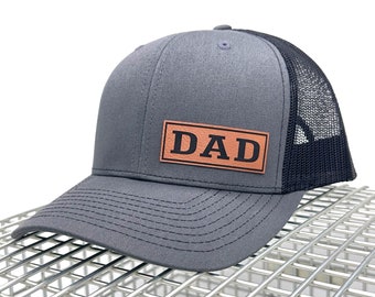 Leather Patch DAD Hat, Father's Day gift, Christmas, Papa, Daddy, Richardson 112, Trucker Hat, Snapback, Baseball Hat, Custom, Personalized