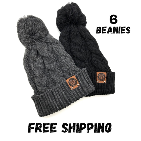 6 Custom Leather Patch Beanies 