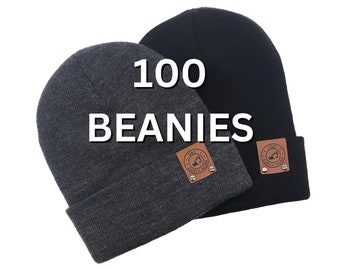 100 Custom Leather Patch Beanies, Richardson Beanie, Logo Beanie, Custom Skullcap, Company Logo Hat, Personalized Beanie, Business Merch