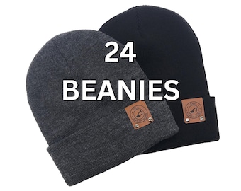 24 Custom Leather Patch Beanies, Richardson Beanie, Logo Beanie, Custom Skullcap, Company Logo Hat, Personalized Beanie, Business Merch