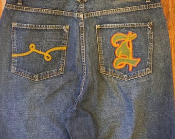 Vintage LRG Jeans Herren 38 Dunkelblau Baggy Loose Fit Y2K Streetwear Bestickt