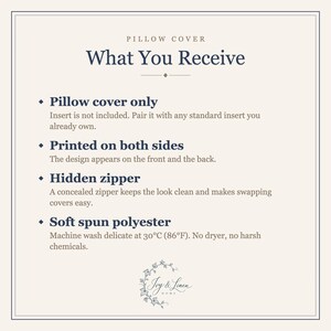What you receive: pillow cover only, insert not included, printed on both sides, hidden zipper, soft 100% polyester, machine wash delicate.