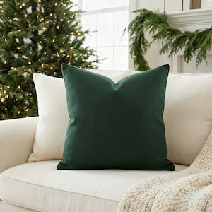 Solid Forest Green Pillow Cover, Christmas Green Throw Pillow, Deep Evergreen French Cottage Holiday Cushion Cover