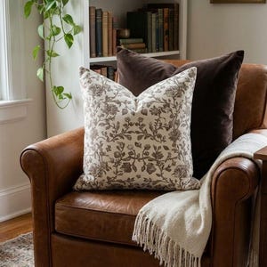Floral Cushion Cover, Cream Taupe Toile, 100% Polyester Throw Pillowcase