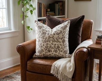 Floral Cushion Cover, Cream Taupe Toile, 100% Polyester Throw Pillowcase