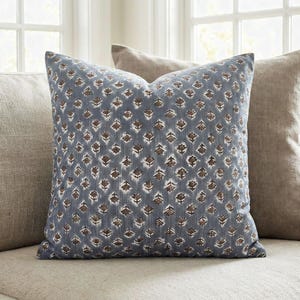 Blue Accent Pillow, Slate Floral Couch Cover, French Country Decor