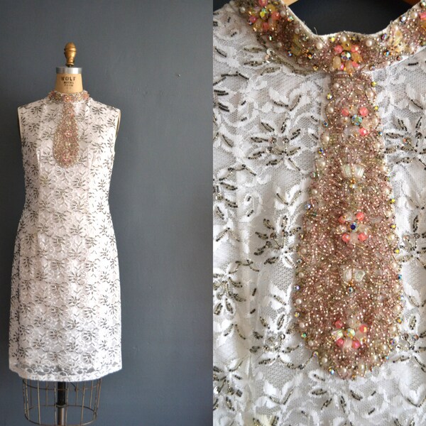 60s beaded dress / 1960s lace dress