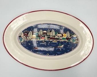 Piatto da portata vintage Oneida Chinaware da 35 cm, tema natalizio, nautico, per le feste e il Natale.