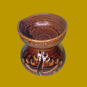 Handmade Vintage Cambodia Pottery Oil Burner Brown Glazed Diffuser