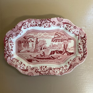 Vintage Spode Cranberry Mini Accent Dish/Trinket Dish, Discontinued English Transferware, 6.5 Inch Length