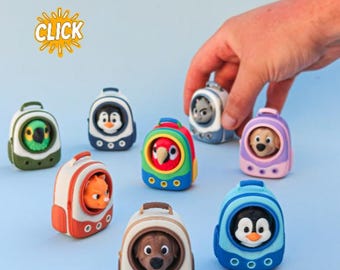 3D Printed Animal Backpack Fidget Keychain, Clicky Mechanical Switch Desk Toy