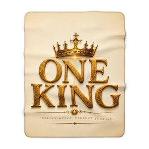 One King crown typography Sherpa Blanket | Christian scripture 'Perfect Mercy, Perfect Justice'