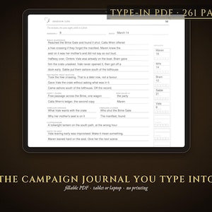 Fillable GM Campaign Journal | Type-In Dungeon Master Session Log (Digital PDF)