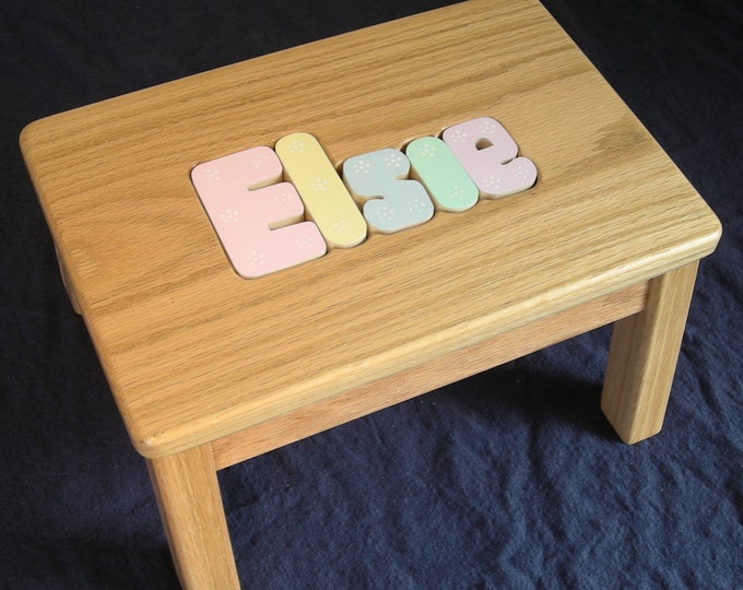 Solid Oak wood Name Personalized Puzzle Step Stool Pastel Letters Etsy(00)