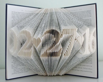 Folded Book Art - Anniversary Gift for Him - Her - Wedding Date - Birthday Present - Paper Anniversary - 4 Digits - Save the Date