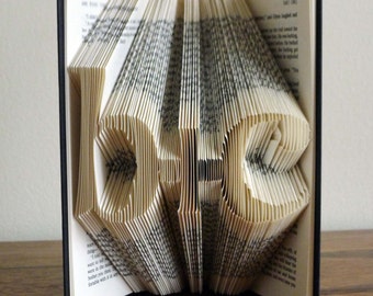 Boyfriend - Book Art - First Paper Anniversary - Monogrammed - Girlfriend - Two initials with "plus" in between - Folded Book Art