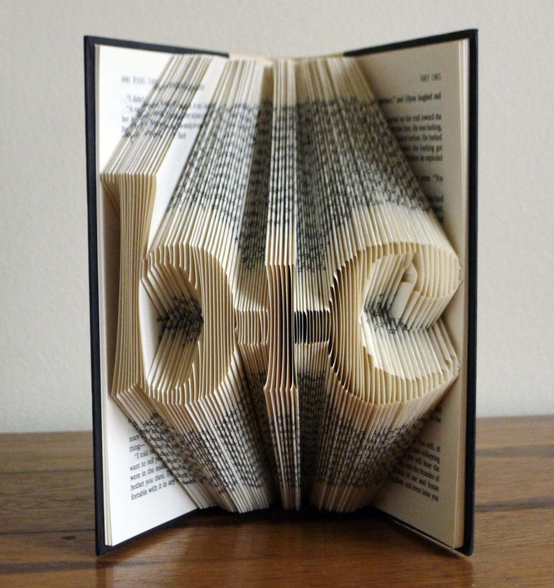 Boyfriend Book Art First Paper Anniversary Monogrammed Girlfriend Two initials with plus in between Folded Book Art image 1