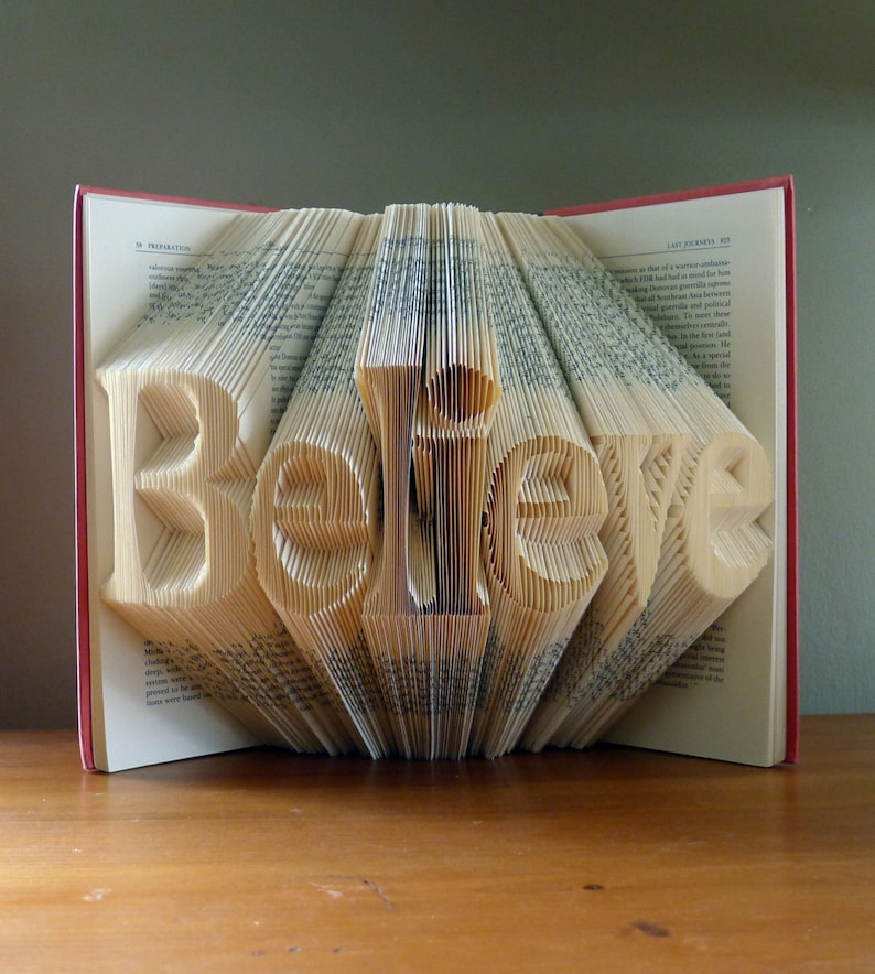 Folded Book Art Home Decor Believe Unique Present Book Lover Inspirational Quote Graduation image 1