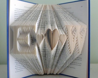 Wedding Decorations - Unique - Monogrammed Folded Book -  Initials With 3 Hearts In Between - Wedding Present -  Paper Anniversary