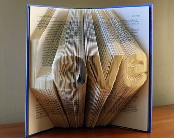 Handmade Gift - Paper Anniversary - LOVE - Folded Book Sculpture  - Book Lovers - Wedding Gift - Wedding Decoration  - Luciana Frigerio