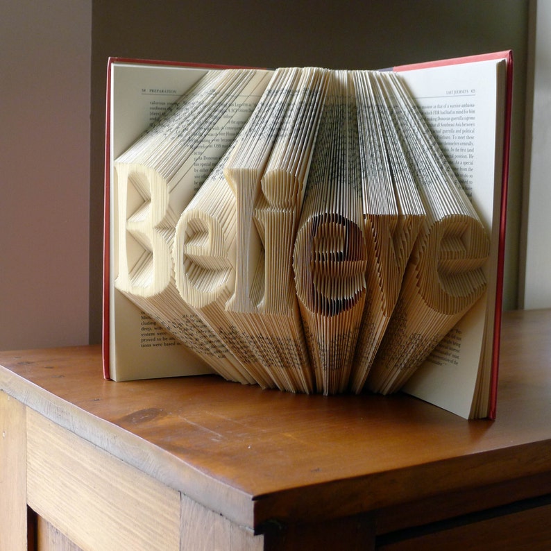 Folded Book Art Home Decor Believe Unique Present Book Lover Inspirational Quote Graduation image 2
