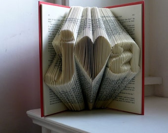 Folded Book Art - 1st Anniversary Gift - Two lowercase initials with large heart in between - Boyfriend  Girlfriend Wedding Anniversary