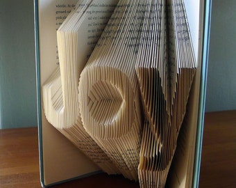 Alegría - Decoración del hogar - Vacaciones - Arte con libros plegados - Artes decorativas - Inspiración - Escultura de libros - Regalo único -