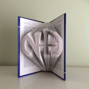 以下が含まれることがあります： ページが3Dの「ONE」の文字の形に折り畳まれた本。本が開かれており、ページが折り畳まれて立体的な効果を生み出しています。
