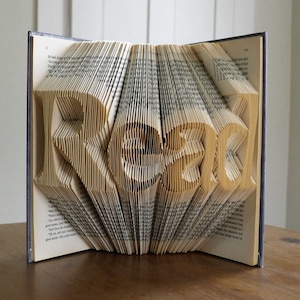 Puede incluir: Una escultura de arte de libro con la palabra "READ" doblada en las p&aacute;ginas. El libro est&aacute; abierto y las p&aacute;ginas est&aacute;n dobladas en un dise&ntilde;o tridimensional.
