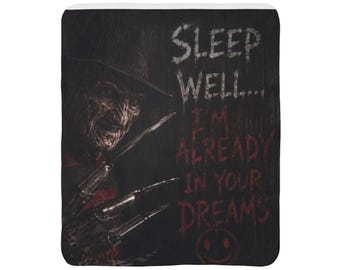 Slaap lekker, ik ben al in je dromen! Fleece sherpa deken | Horror Freddy Krueger design
