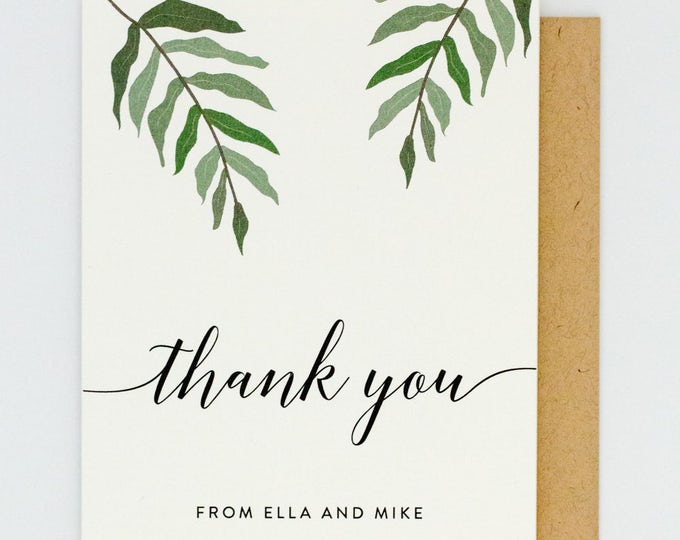 Thank You Card - Hand Drawn Greenery and Chic Calligraphy Wedding Card ...