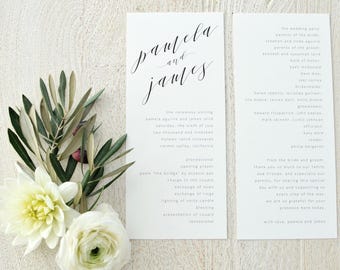 Wedding Programs, Itineraries -  Modern yet timeless, stylish, chic and sophisticated calligraphy - Program / Itinerary (Pamela Suite)