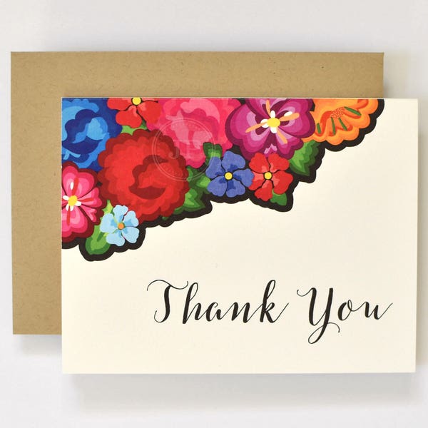 Floral Thank You Cards - Colorful Oaxaca Embroidery Inspired – Modern - Hacienda Destination Wedding Thank You Cards (Carley Suite)