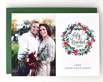 Merry Christmas Photo Holiday Cards - Personalized Cards - Custom Xmas Cards (Wreath Photo Card)