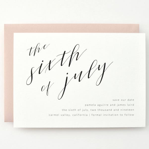 Blush Wedding Save the Date - Modern yet timeless, stylish, chic and sophisticated calligraphy, Save the Date (Pamela Suite)