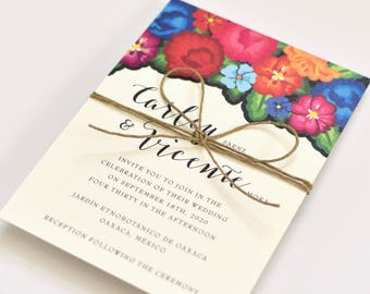 Floral Wedding Invitations - Colorful Oaxaca Embroidery Inspired – Modern - Hacienda Destination Wedding Invite (Carley Suite)