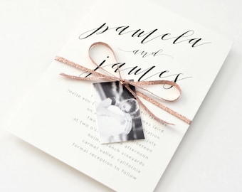 Blush Wedding Invites - Modern yet timeless, stylish, chic and sophisticated calligraphy, Invitations (Pamela Suite)