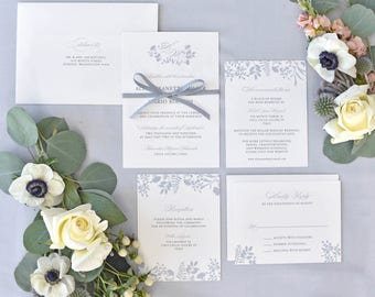 Elegant, Floral Wedding Invitations - Classic Calligraphy Script Wedding Invites (Alyssa Suite)