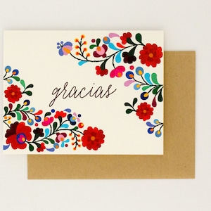 Floral Destination Wedding Thank You Cards - Gracias - Colorful Mexican Embroidery Inspired – Summer Wedding Card (Rachel Suite)