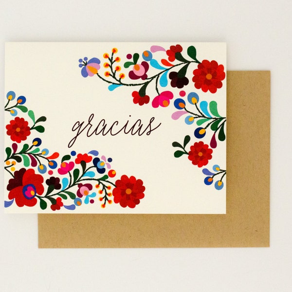 Floral Destination Wedding Thank You Cards - Gracias - Colorful Mexican Embroidery Inspired – Summer Wedding Card (Rachel Suite)