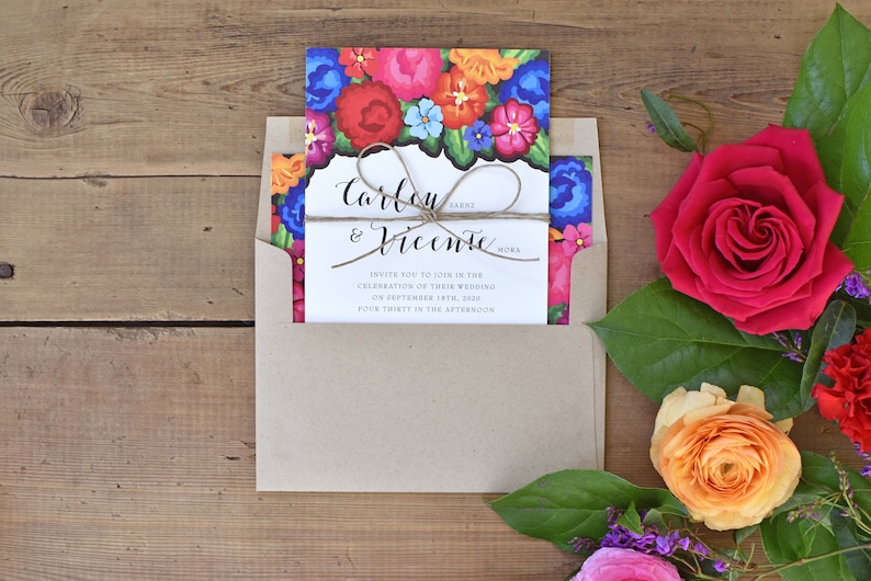 Floral Wedding Invitations Colorful Oaxaca Embroidery Inspired Modern Hacienda Destination Wedding Invite Carley Suite image 3