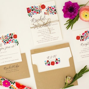 Floral Destination Wedding Invitations Colorful Mexican Embroidery Inspired Summer Wedding Invitation Rachel Suite image 2