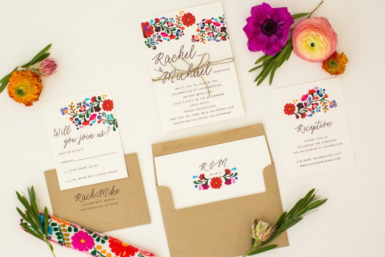 Floral Destination Wedding Invitations Colorful Mexican Embroidery Inspired Summer Wedding Invitation Rachel Suite image 2