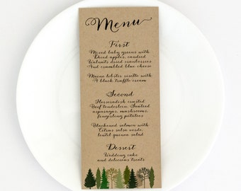 Woodsy Wedding Menus - Rustic Intimate Outdoorsy Wedding – Nature Birch Wood Romance Wedding Menu (Callan Suite)