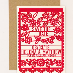 Floral Destination Wedding Save the Date – Colorful Mexican Fiesta Papel Picado Save the Date (Helena Suite)